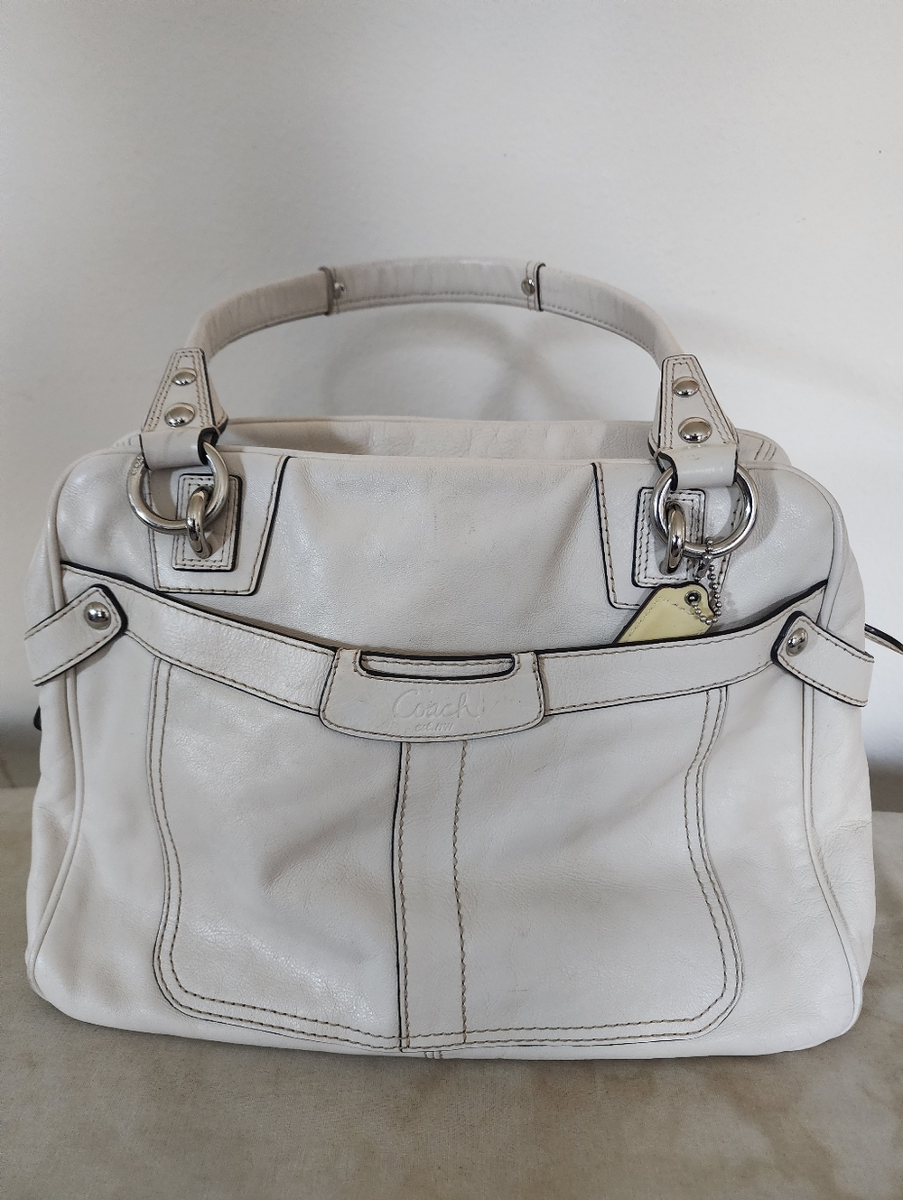 Coach White Leather Shoulder Bag with Silver Hardware